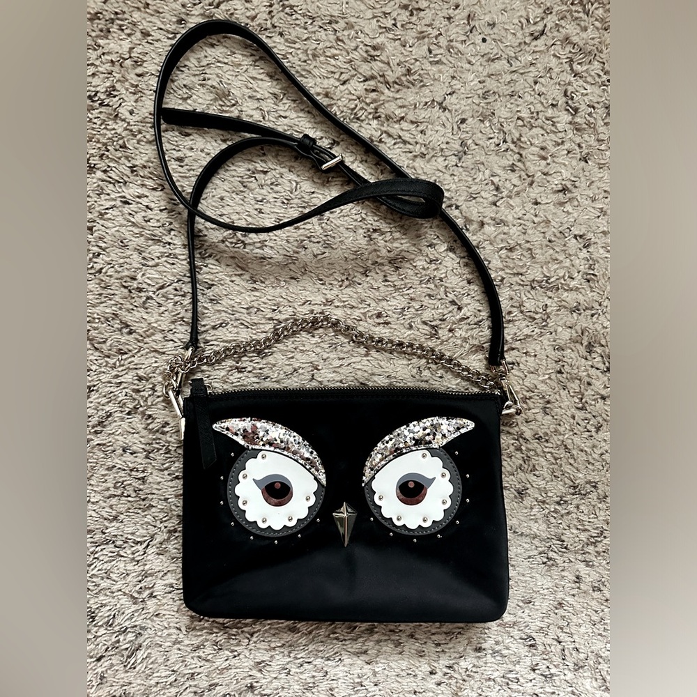 Kate Spade Star Bright Owl Madelyne Shoulder Crossbody Black Nylon